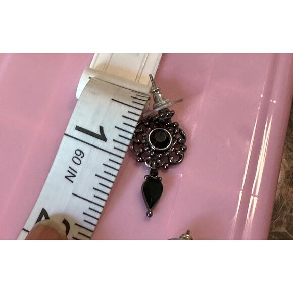 Swarovski Black Crystal Drop Earrings With Intricate SilverTone Filigree Design - Picture 5 of 7